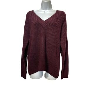 Chelsea 28 Womens Size S Burgundy Wool Blend V-Neck Ribbed Pullover Sweater